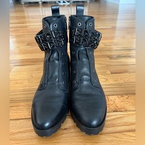Karl Lagerfeld Black Embellished Leather Combat Boots - Size 11